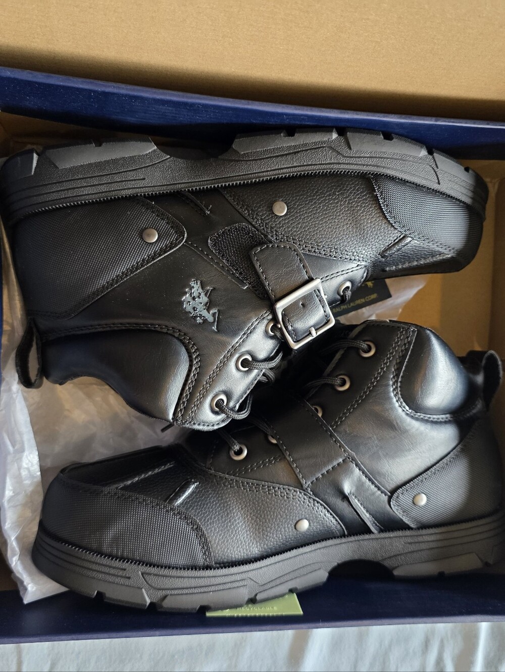 Men's Black Leather Tactical Boots Polo Assn.